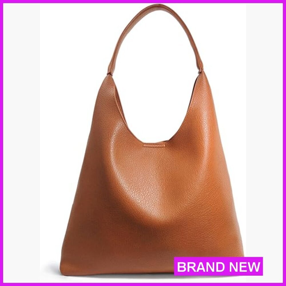 Slouchy Hobo Tote Vegan Leather Shoulder Bag Spacious Minimal Chic